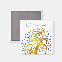 Rosh Hashanah Gold Blue Modern Tree of Life Chic