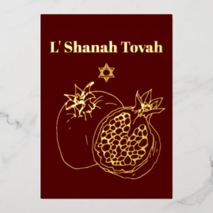 Rosh Hashanah Gold Foil Burgundy Folien Feiertagskarte