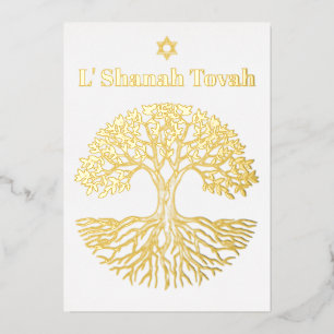 Rosh Hashanah Gold Olivenbaum Weiß Folien Feiertagskarte