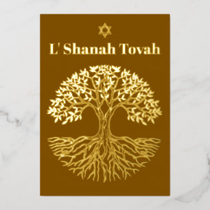 Rosh Hashanah Gold Olivenweg Brown Folien Feiertagskarte