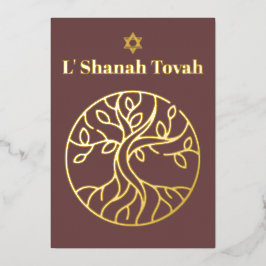 Rosh Hashanah Goldene Foil Tree of Life Dusty Rose Folien Feiertagskarte