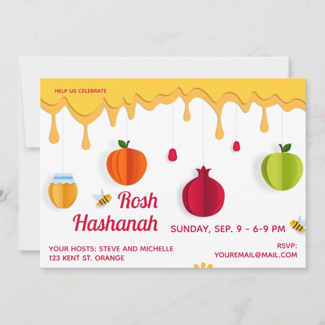 Rosh Hashanah Honey Papercut Einladung (Vorderseite)
