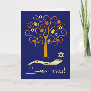 Rosh Hashanah   Jüdisches Neujahr Navy Blau Gold Feiertagskarte