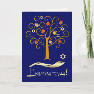 Rosh Hashanah   Jüdisches Neujahr Navy Blue Gold Feiertagskarte