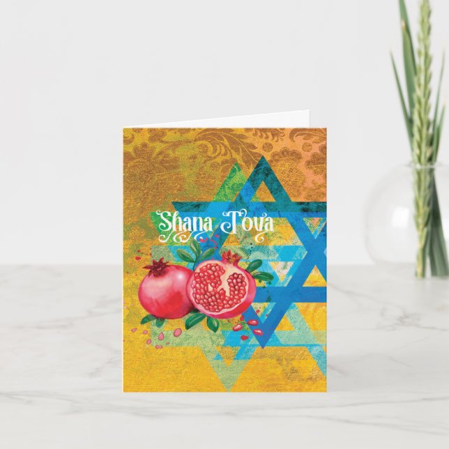 Rosh Hashanah Jüdisches Neujahr - Stern und Pomegr Karte (Vorderseite)