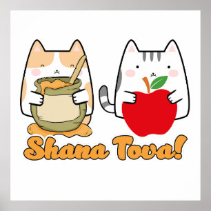 Rosh Hashanah kawaii Cats - Jüdisches neues Jahr Poster