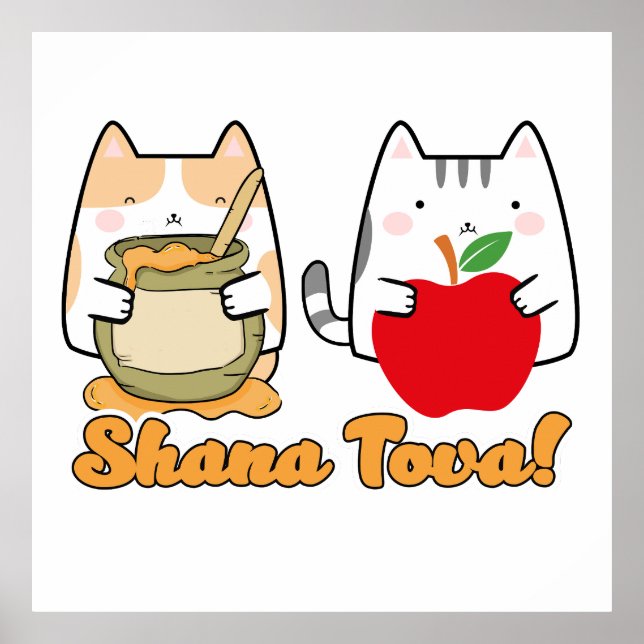 Rosh Hashanah kawaii Cats - Jüdisches neues Jahr Poster (Vorne)