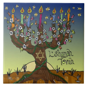 Rosh Hashanah L'Shanah Tovah Baum des Lebens Menor Fliese