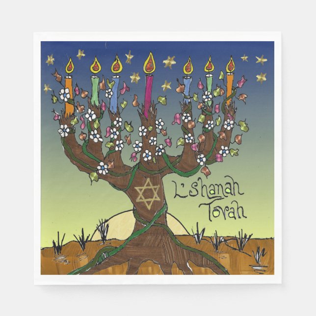 Rosh Hashanah L'Shanah Tovah Baum des Lebens Napki Serviette (Vorderseite)