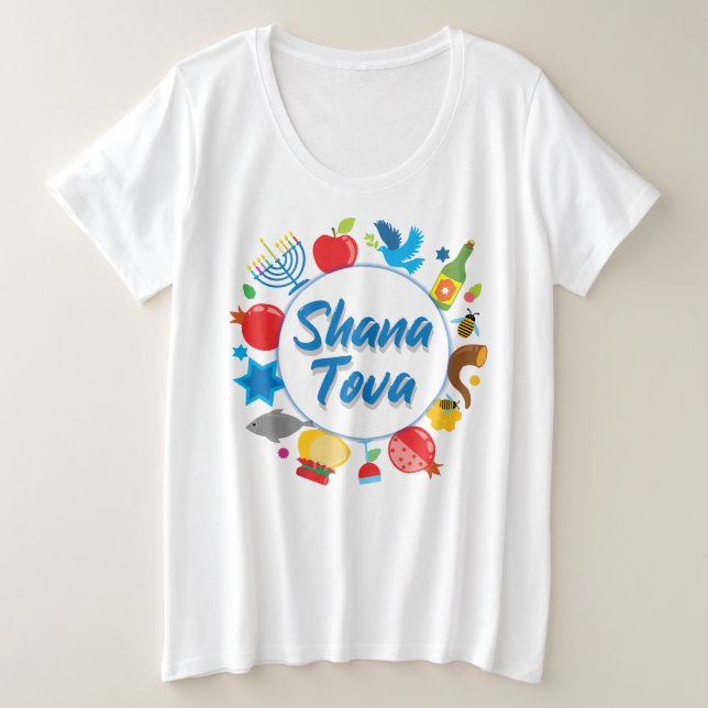 Rosh Hashanah mit Shana Tova Große Größe T-Shirt (Design vorne)