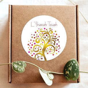 Rosh Hashanah Modern Gold Roter Wald Tree of Life Runder Aufkleber