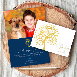 Rosh Hashanah Navy Tree Foto Real Gold Folienkarte