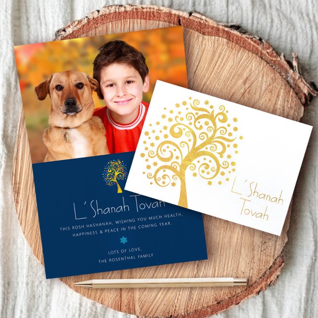 Rosh Hashanah Navy Tree Foto Real Gold Folienkarte (Von Creator hochgeladen)