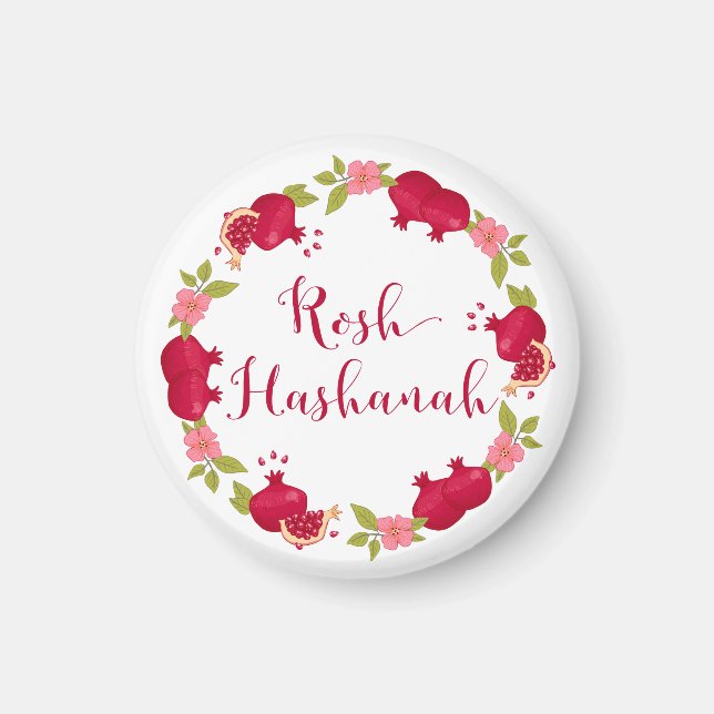 Rosh Hashanah Neujahr Granatapfel Blume Wreath Magnet (Vorne)