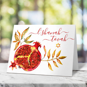 Rosh Hashanah Red Gold Bold Watercolor Pomegranate Karte