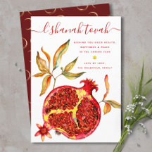 Rosh Hashanah Red mit Gold Watercolor Pomegranat
