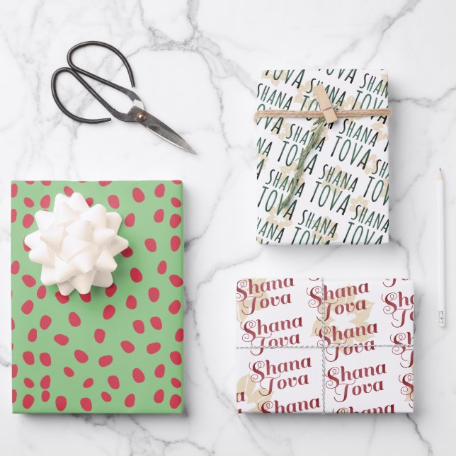 Rosh Hashanah | Shana Tova Fun & Festive Style 3 Geschenkpapier Set (Vorderseite)