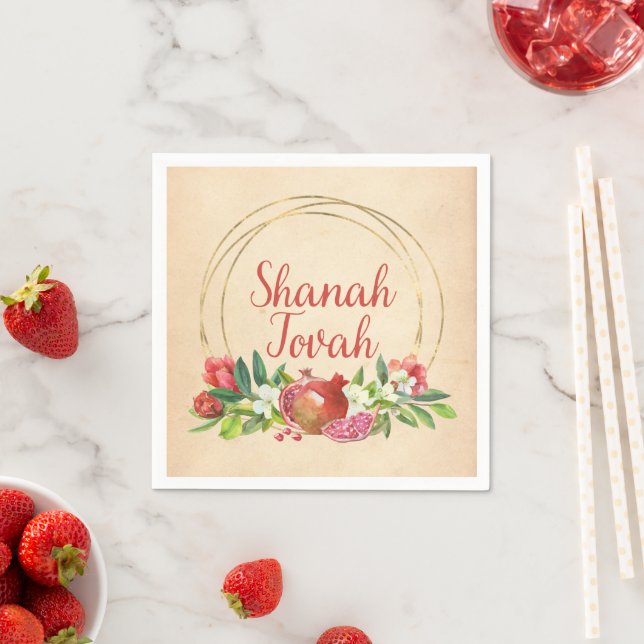 Rosh Hashanah "Shanah Tovah" mit Granatapfel Serviette (Beispiel)