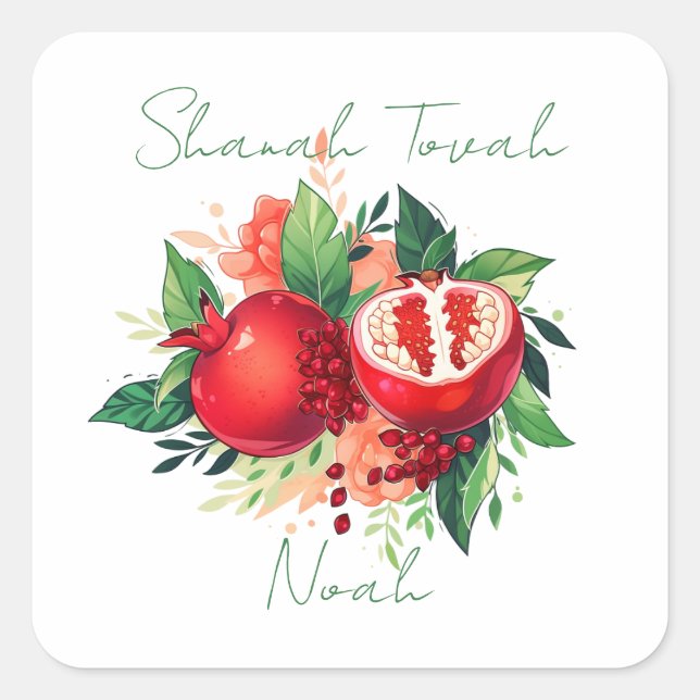 Rosh Hashanah Shanah Tovah Pomegranate Quadratischer Aufkleber (Vorderseite)