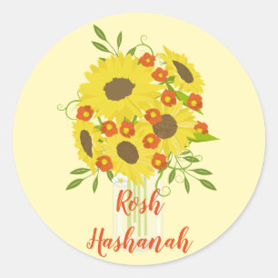 Rosh Hashanah Sunflower Vase Runder Aufkleber