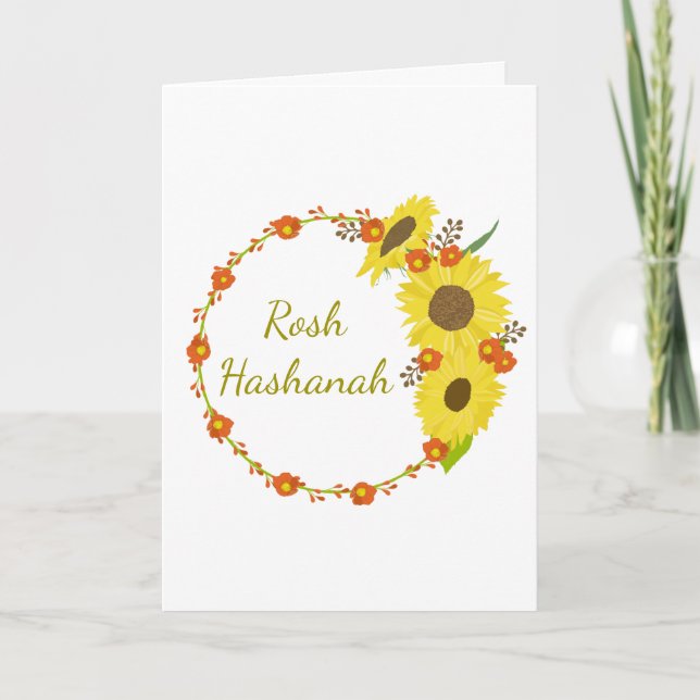 Rosh Hashanah Sunflower Wreath Feiertagskarte (Vorderseite)
