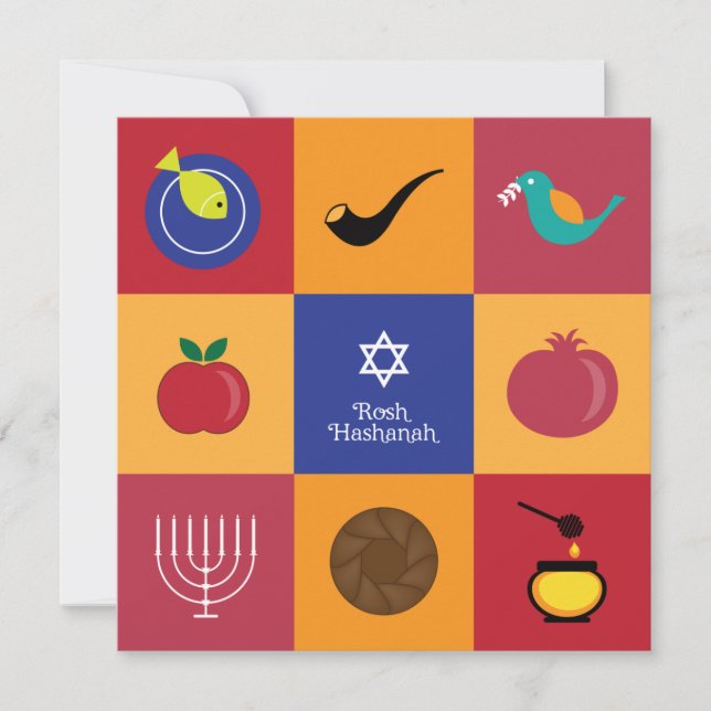 Rosh Hashanah Symbole flache Karte (Vorderseite)