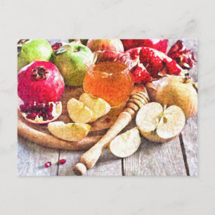 Rosh Hashanah Watercolor Äpfel und Honig Postkarte