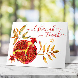 Rosh Hashanah Watercolor Red & Gold Pomegranat Karte