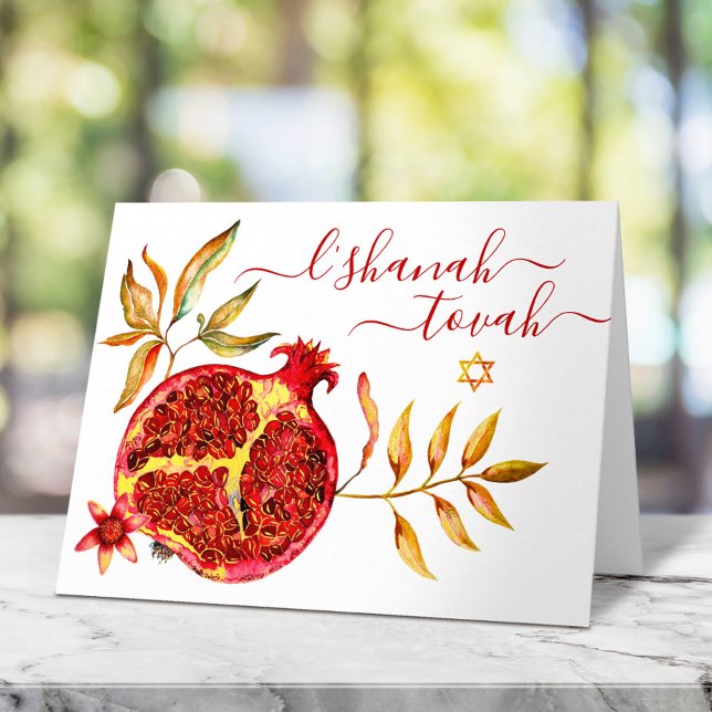 Rosh Hashanah Watercolor Red & Gold Pomegranat Karte (Von Creator hochgeladen)