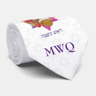 ROSH HASHANAH White Monogram Neck Tie Krawatte
