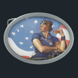 "Rosie der Nieteneinschläger " Ovale Gürtelschnalle<br><div class="desc">Frauen-Arbeiter Norman Rockwells |,  Flagge hinten,  Mein Kampf an den Füßen</div>