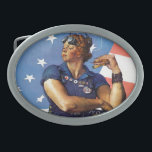Rosie der Nieteneinschläger Ovale Gürtelschnalle<br><div class="desc">Künstler: Frauen-Arbeiter Norman Rockwells |,  Flagge hinten,  Mein Kampf an den Füßen</div>