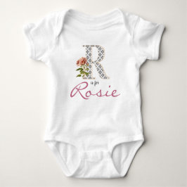 Rosie Name Reveal Floral Letter R Vintage Blume Baby Strampler