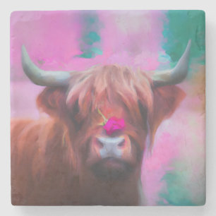 "Rosie of the Highlands" – Highland-Kuh-Porträt Steinuntersetzer