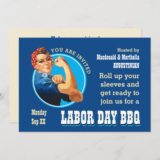 Rosie Riveter LABOR DAY GRILLEN Einladung (Vorne/Hinten)