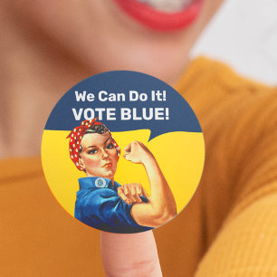 Rosie the Riveter   Abstimmung blau   Runder Aufkleber