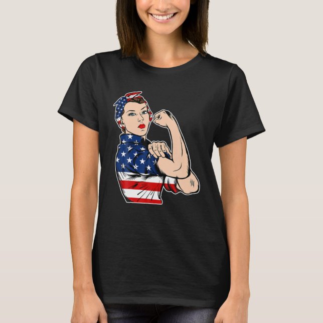 Rosie The Riveter Bandana Feminist USA Flag 4. T-Shirt (Vorderseite)
