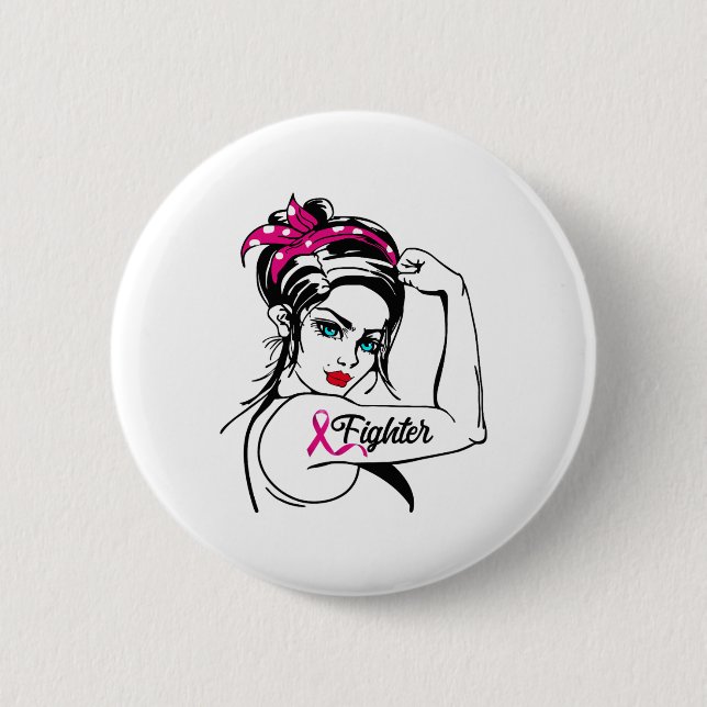Rosie The Riveter Breast Cancer Awareness Button (Vorderseite)
