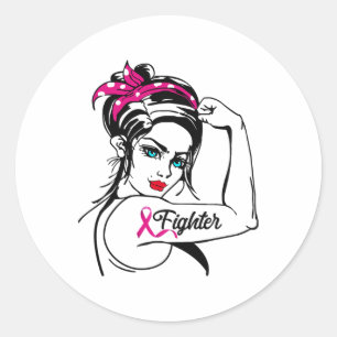 Rosie The Riveter Breast Cancer Awareness Runder Aufkleber