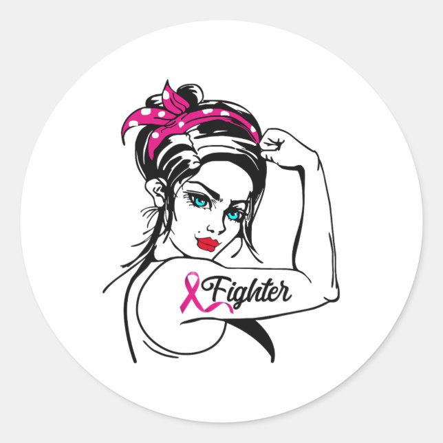 Rosie The Riveter Breast Cancer Awareness Runder Aufkleber (Vorderseite)