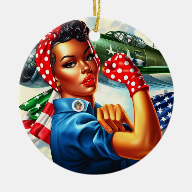 Rosie the Riveter Button-up Girl Christmas Ornamen Keramik Ornament (Vorne)