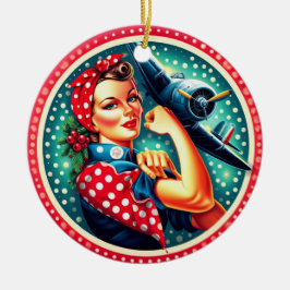 Rosie the Riveter Button-up Girl Christmas Ornamen Keramik Ornament