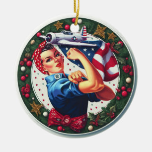 Rosie the Riveter Button-up Girl Christmas Ornamen Keramik Ornament