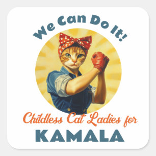 Rosie The Riveter Cat Ladys for Kamala Harris Quadratischer Aufkleber