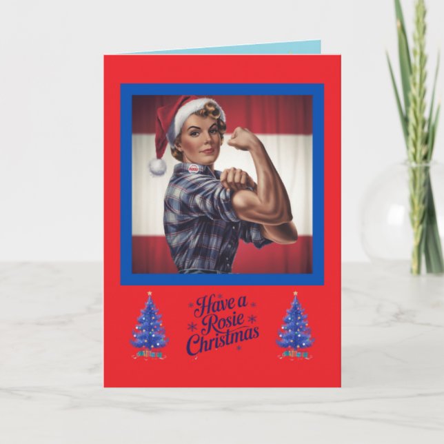 Rosie the Riveter Christmas Feiertagskarte (Vorderseite)