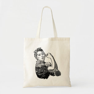 Rosie-The-Riveter Feminist Line-Art Grafik Tragetasche