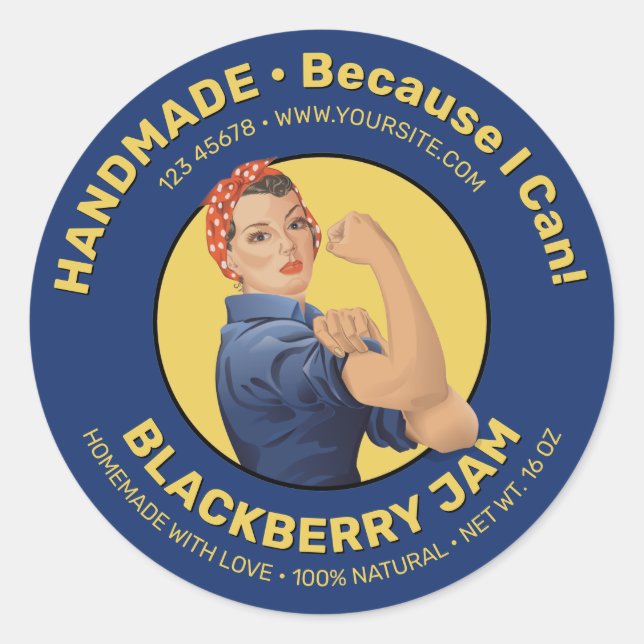 Rosie the Riveter Jar Lid Round Sticker (Vorderseite)