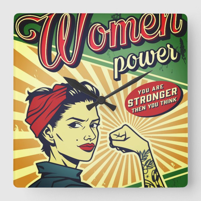 Rosie The Riveter Large Clock Quadratische Wanduhr (Vorderseite)