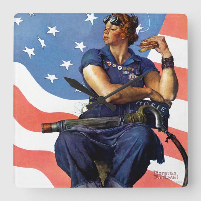 "Rosie the Riveter" Quadratische Wanduhr (Vorderseite)