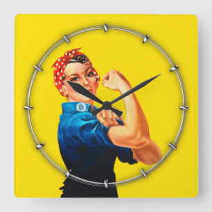 Rosie The Riveter Retro Design Style Quadratische Wanduhr